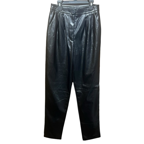Princess Polly Love Club Black Faux Vegan Leather Straight Pants Size 4 - Picture 3 of 12
